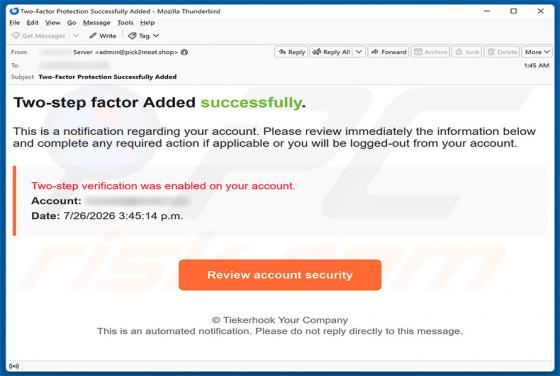Two-step Verification Was Enabled arnaque par e-mail