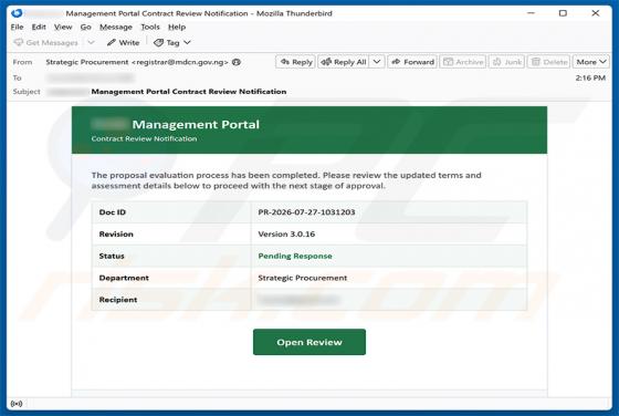 Proposal Evaluation Completed arnaque par e-mail