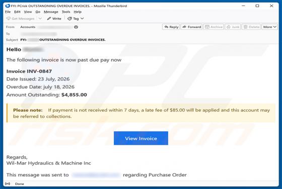 Invoice Is Past Due arnaque par e-mail