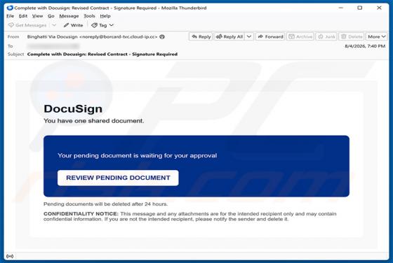 DocuSign Document Is Waiting For Your Approval arnaque par e-mail