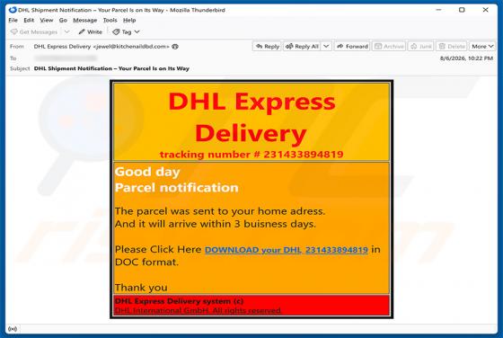 DHL Express - Parcel Sent To Your Home Address arnaque par e-mail