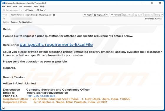 Price Quotation Request arnaque par e-mail