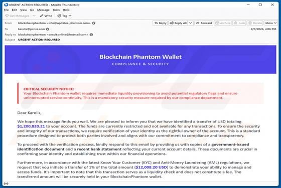 Phantom Wallet Identity Confirmation arnaque par e-mail