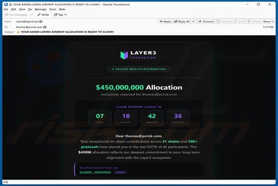 Layer3 Airdrop arnaque par e-mail