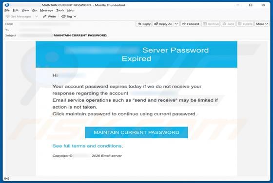 Server Password Expired arnaque par e-mail