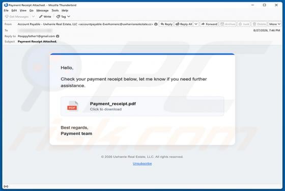 Payment Receipt arnaque par e-mail