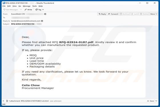 Confirmation Of Request For Quotation (RFQ) arnaque par e-mail