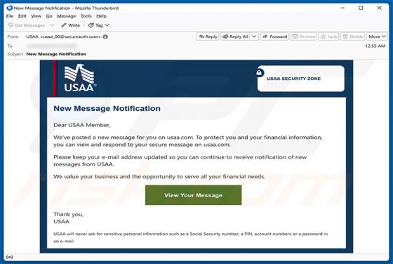 USAA - New Message Notification arnaque par e-mail