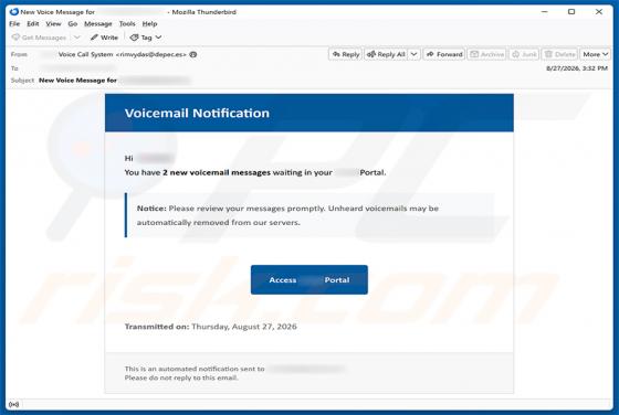 Voicemail Notification arnaque par e-mail