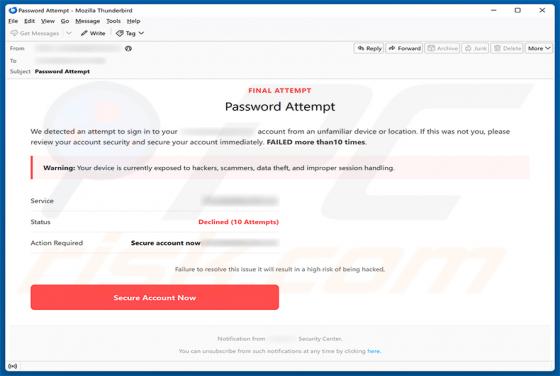Secure Your Account arnaque par e-mail