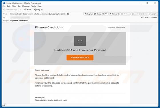 Updated SOA And Invoice For Payment arnaque par e-mail