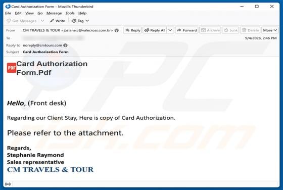 Card Authorization Form arnaque par e-mail