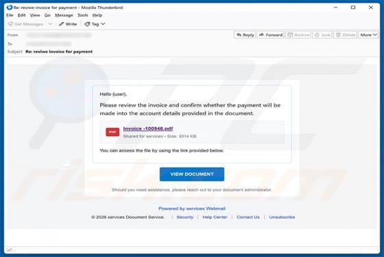 Review The Invoice And Confirm The Payment arnaque par e-mail