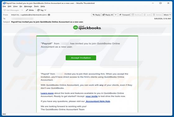 QuickBooks Online Accountant Invitation arnaque par e-mail