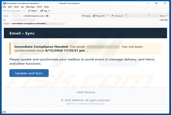Update And Synchronize Your Mailbox arnaque par e-mail