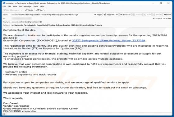Vendor Registration And Partnership Process arnaque par e-mail