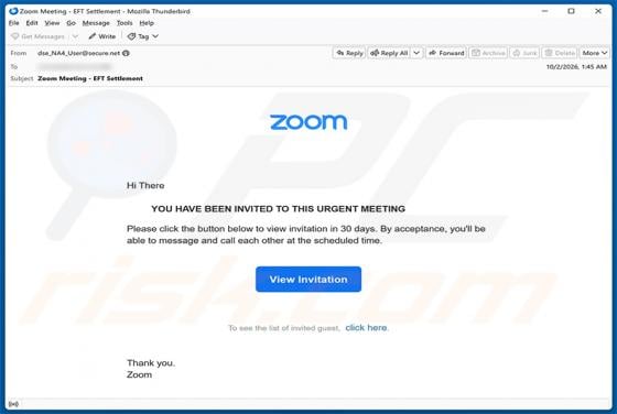 Zoom Meeting Invitation virus par e-mail